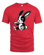 Cute Rebel Bunny Smoking Graphic Tshirt Street Style - red t-shirt on white background