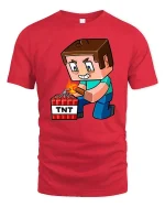 Block Game TNT Blast Cartoon Gamer Graphic Tshirt Fun - red t-shirt on white background