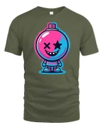 Neon Bomb Smile Street Art Cartoon Graphic Tshirt Style - military green t-shirt on white background