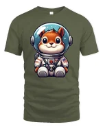 Cute Astronaut Dog Space Cartoon Graphic Tshirt Style - military green t-shirt on white background