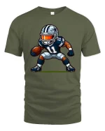 Football Player Action Cartoon Graphic Tshirt Game Day - military green t-shirt on white background