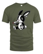 Cute Rebel Bunny Smoking Graphic Tshirt Street Style - military green t-shirt on white background