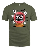 404 Future Not Found Halloween Ghost Graphic Tshirt - military green t-shirt on white background