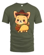Cute Taco Dog Kawaii Food Lover Graphic Tshirt Fun Style - military green t-shirt on white background