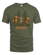 Adventure Squad Forest Animals Hiking Graphic Tshirt Fun - military green t-shirt on white background