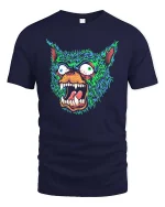 Neon Rage Wolf Face Graphic Tshirt Streetwear Style - navy t-shirt on white background