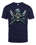 Pirate Skull Cross Swords Dark Graphic Tshirt Street - navy t-shirt on white background