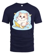 Cute Banana Cat Kawaii Funny Cartoon Graphic Tshirt - navy t-shirt on white background
