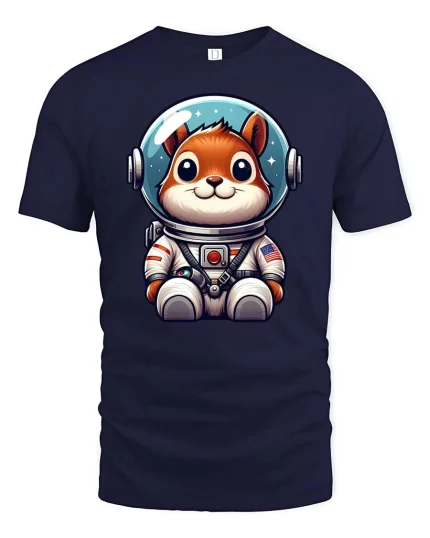 Cute Astronaut Dog Space Cartoon Graphic Tshirt Style - navy t-shirt on white background