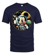 Cute Space Mouse Astronaut Cartoon Graphic Tshirt Style - navy t-shirt on white background