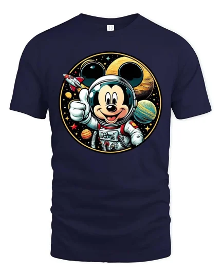 Cute Space Mouse Astronaut Cartoon Graphic Tshirt Style - navy t-shirt on white background
