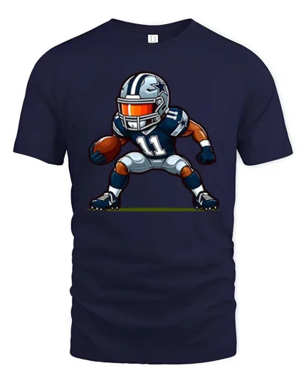 Football Player Action Cartoon Graphic Tshirt Game Day - navy t-shirt on white background
