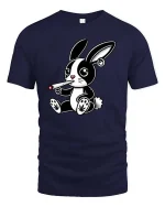 Cute Rebel Bunny Smoking Graphic Tshirt Street Style - navy t-shirt on white background