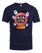 404 Future Not Found Halloween Ghost Graphic Tshirt - navy t-shirt on white background
