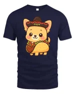 Cute Taco Dog Kawaii Food Lover Graphic Tshirt Fun Style - navy t-shirt on white background