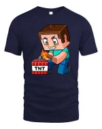 Block Game TNT Blast Cartoon Gamer Graphic Tshirt Fun - navy t-shirt on white background
