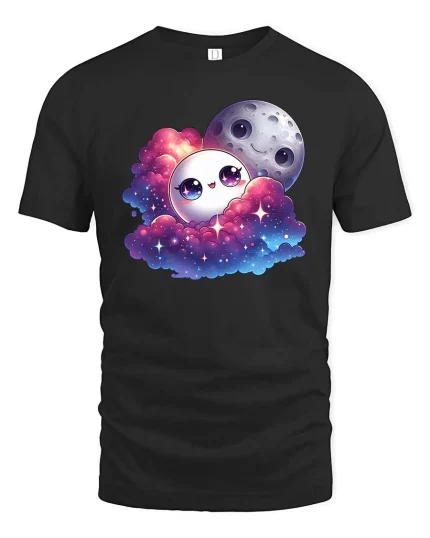 Cute Moon Cloud Galaxy Friends Kawaii Space Tshirt - black t-shirt on white background