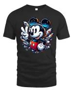 Cute Space Mouse Rocket Galaxy Cartoon Adventure Tshirt - black t-shirt on white background