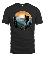 Mountain Hiking Adventure Sunset Nature Explorer Graphic Tshirt - black t-shirt on white background
