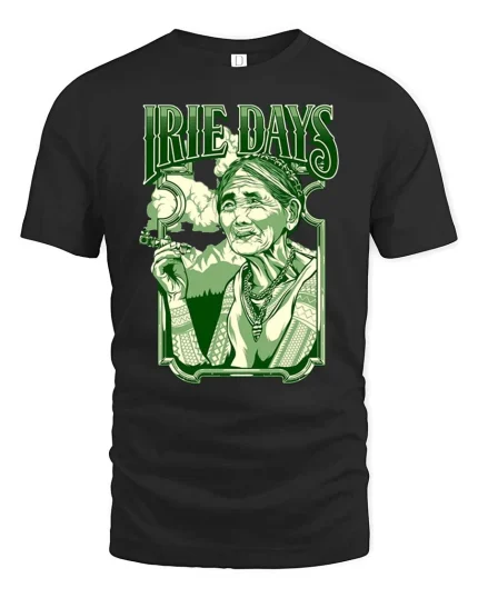 Irie Days Vintage Style Relaxed Vibes Retro Graphic Tshirt - black t-shirt on white background