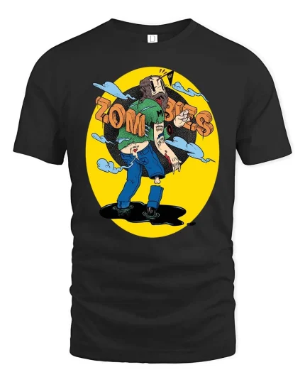 Zombies Retro Cartoon Horror Humor Street Art Graphic Tshirt - black t-shirt on white background