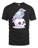 Cute Raven Skull Pastel Gothic Aesthetic Kawaii Tshirt - black t-shirt on white background