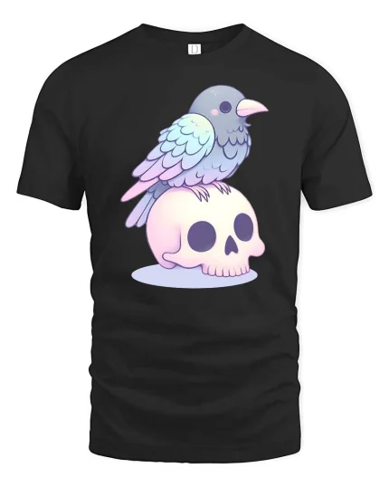 Cute Raven Skull Pastel Gothic Aesthetic Kawaii Tshirt - black t-shirt on white background