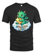 Cute Dragon Sparkle On Cartoon Fantasy Kawaii Tshirt - black t-shirt on white background