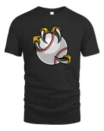 Baseball Claw Grip Funny Sports Fan Cartoon Graphic Tshirt - black t-shirt on white background