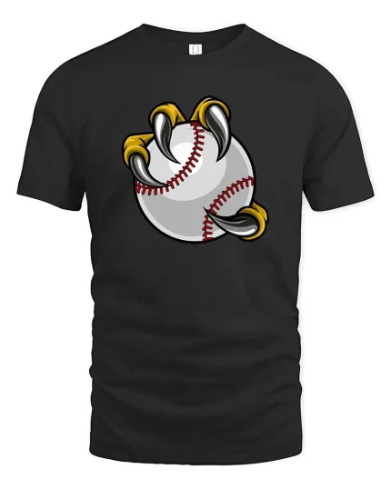 Baseball Claw Grip Funny Sports Fan Cartoon Graphic Tshirt - black t-shirt on white background