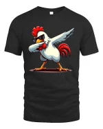 Funny Dabbing Chicken Cool Sunglasses Dance Cartoon Tshirt - black t-shirt on white background
