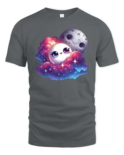 Cute Moon Cloud Galaxy Friends Kawaii Space Tshirt - gray t-shirt on white background