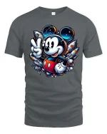 Cute Space Mouse Rocket Galaxy Cartoon Adventure Tshirt - gray t-shirt on white background