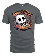 Bone Chillin Funny Skeleton Hammock Relax Cartoon Tshirt - gray t-shirt on white background