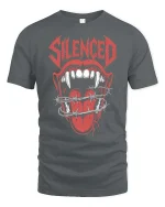 Silenced Mouth Barbed Wire Dark Horror Graphic Tshirt - gray t-shirt on white background