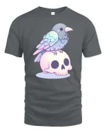 Cute Raven Skull Pastel Gothic Aesthetic Kawaii Tshirt - gray t-shirt on white background
