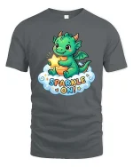 Cute Dragon Sparkle On Cartoon Fantasy Kawaii Tshirt - gray t-shirt on white background