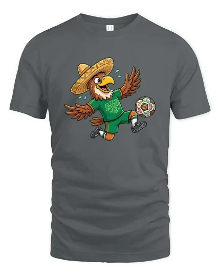 Funny Eagle Soccer Player Mexico Fan Cartoon Tshirt - gray t-shirt on white background