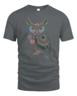 Colorful Floral Owl Folk Art Boho Nature Aesthetic Tshirt - gray t-shirt on white background