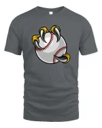 Baseball Claw Grip Funny Sports Fan Cartoon Graphic Tshirt - gray t-shirt on white background