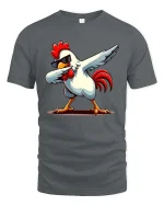 Funny Dabbing Chicken Cool Sunglasses Dance Cartoon Tshirt - gray t-shirt on white background