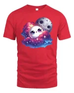 Cute Moon Cloud Galaxy Friends Kawaii Space Tshirt - red t-shirt on white background
