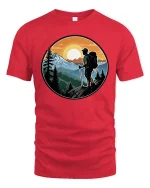 Mountain Hiking Adventure Sunset Nature Explorer Graphic Tshirt - red t-shirt on white background