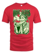 Irie Days Vintage Style Relaxed Vibes Retro Graphic Tshirt - red t-shirt on white background