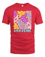 Awesome Colorful Flower Retro Aesthetic Positive Vibes Tshirt - red t-shirt on white background
