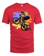 BMX Rider Stunt Urban Street Freestyle Bike Graphic Tshirt - red t-shirt on white background