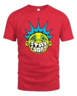 Stay Funny Punk Smile Face Retro Street Art Graphic Tshirt - red t-shirt on white background