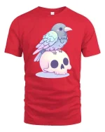 Cute Raven Skull Pastel Gothic Aesthetic Kawaii Tshirt - red t-shirt on white background
