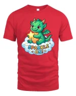 Cute Dragon Sparkle On Cartoon Fantasy Kawaii Tshirt - red t-shirt on white background