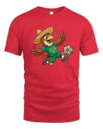 Funny Eagle Soccer Player Mexico Fan Cartoon Tshirt - red t-shirt on white background